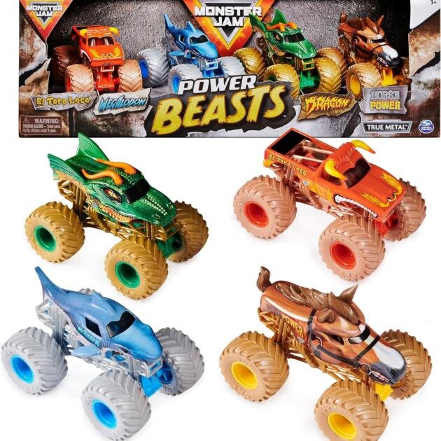 Monster Jam Power Beasts Pack 4 Vehículos Escala 1:64