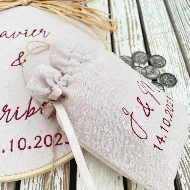 Conjunto Bastidor 23cm. Porta-Alianzas y Bolsa de Arras personalizada