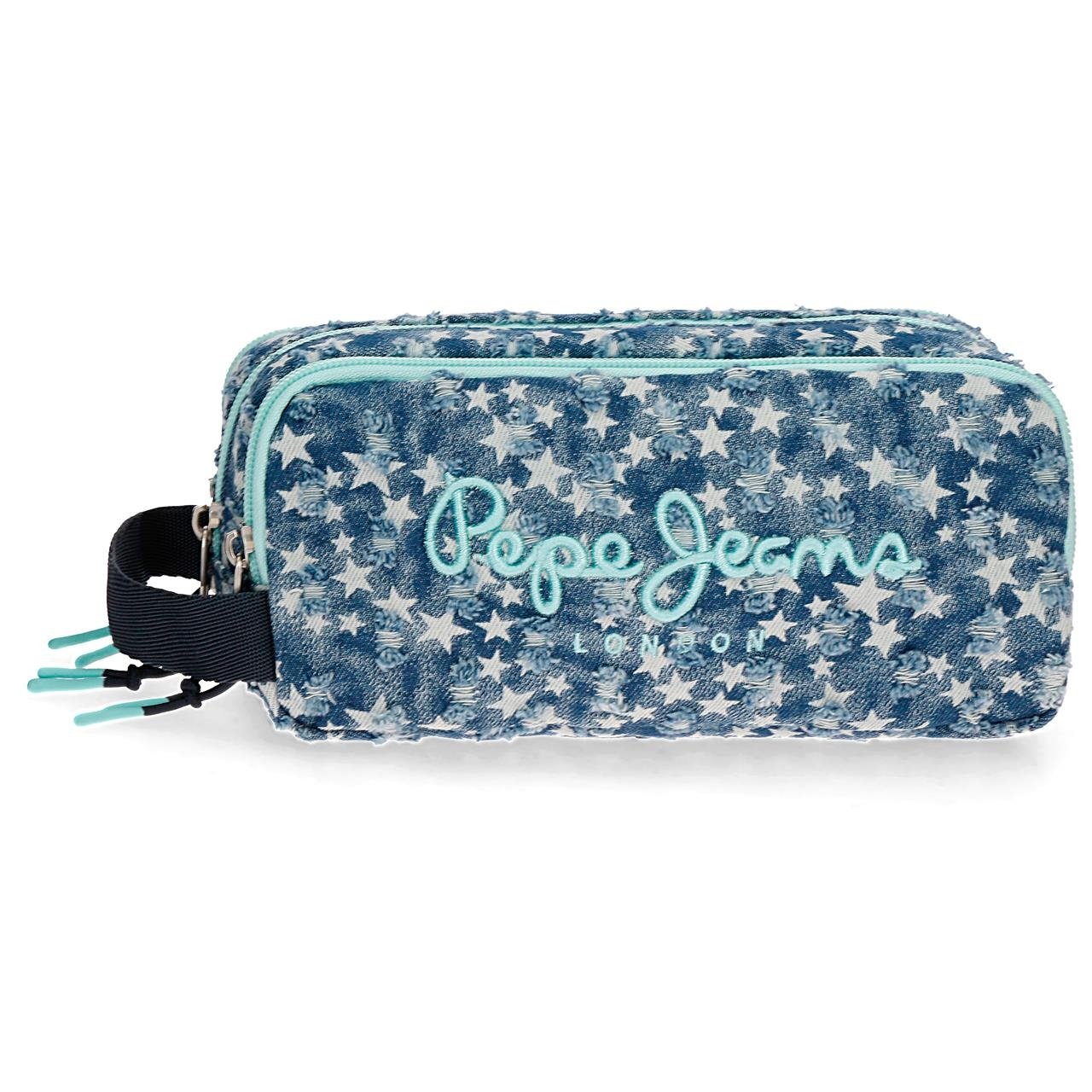Estuche triple compartimento cierre cremallera Pepe Jeans Denim Star Azul