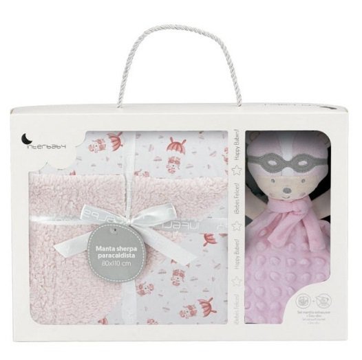 Manta Interbaby con borreguillo + dou dou paracaidista ROSA
