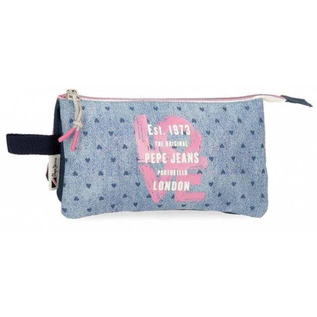 Estuche Pepe Jeans Noni denim tres compartimentos