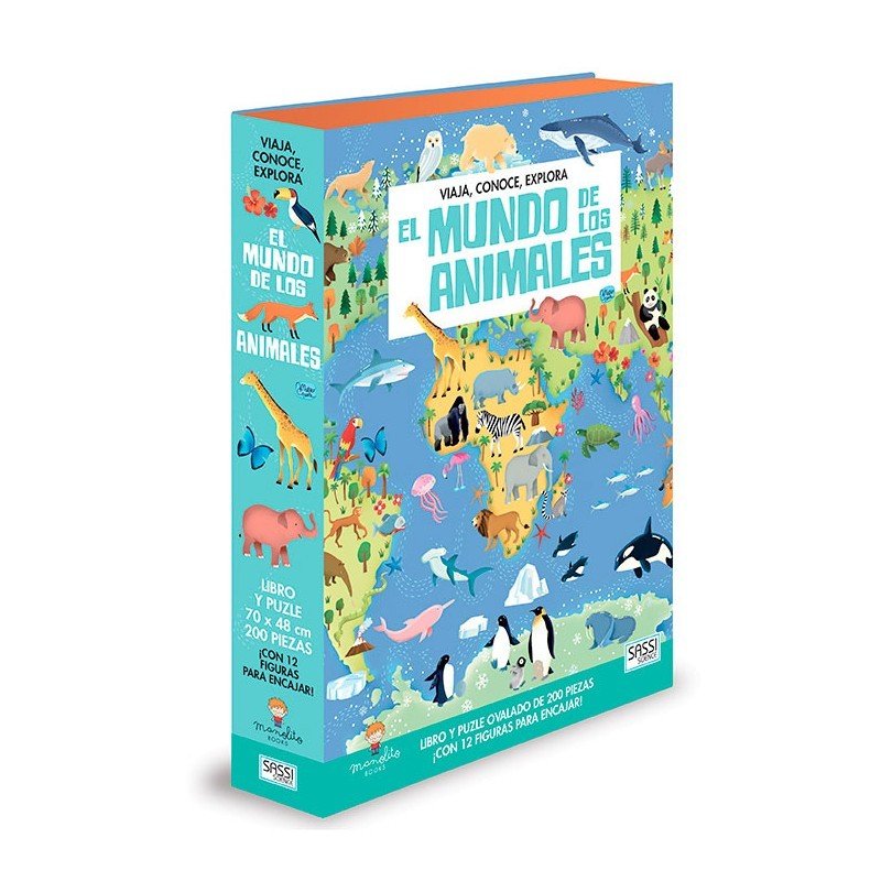 Viaja, Conoce, Explora EL MUNDO DE LOS ANIMALES - Libro + Puzzle Ovalado 200 piezas