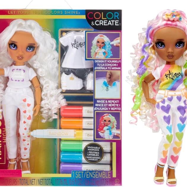 Rainbow High – Muñeca Color & Create con Rotuladores Lavables (Cabello Rizado)