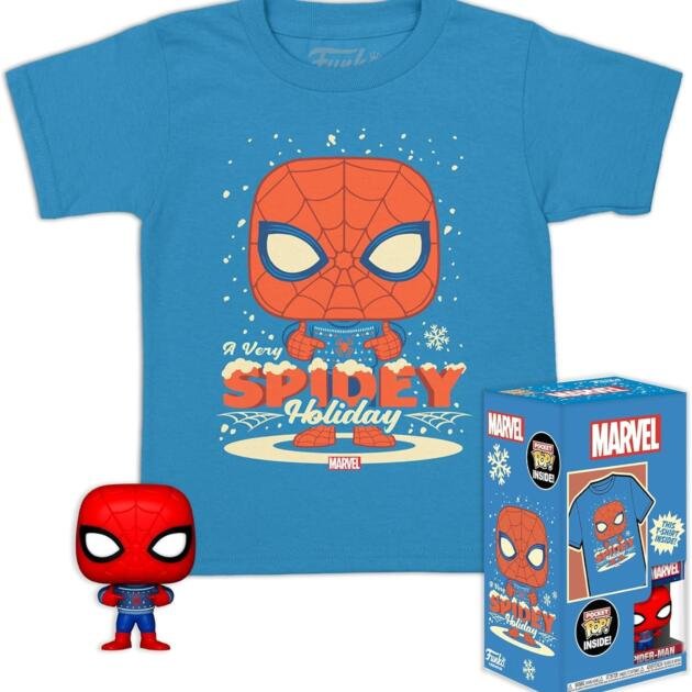Pack Funko Marvel – Camiseta Infantil + Pocket Pop! Spider-Man Holiday Edition