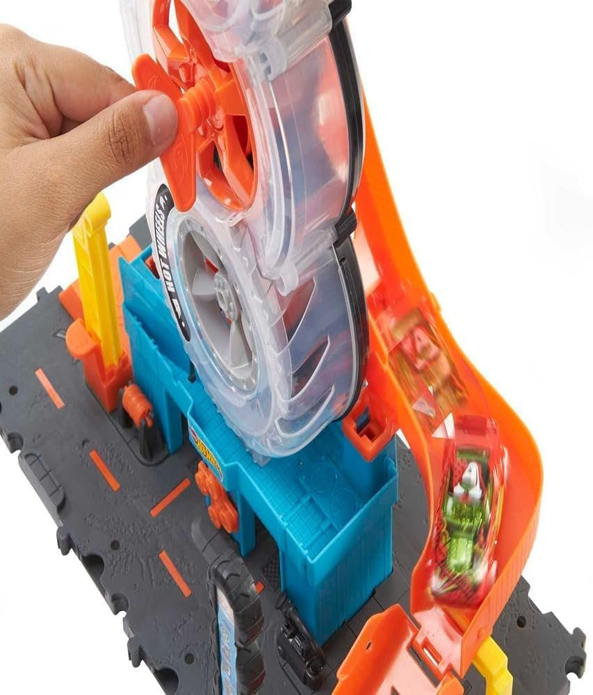 Hot Wheels City Super Twist Tire Shop | Taller de Ruedas Giratorias con Coche Incluido - Imagen 4