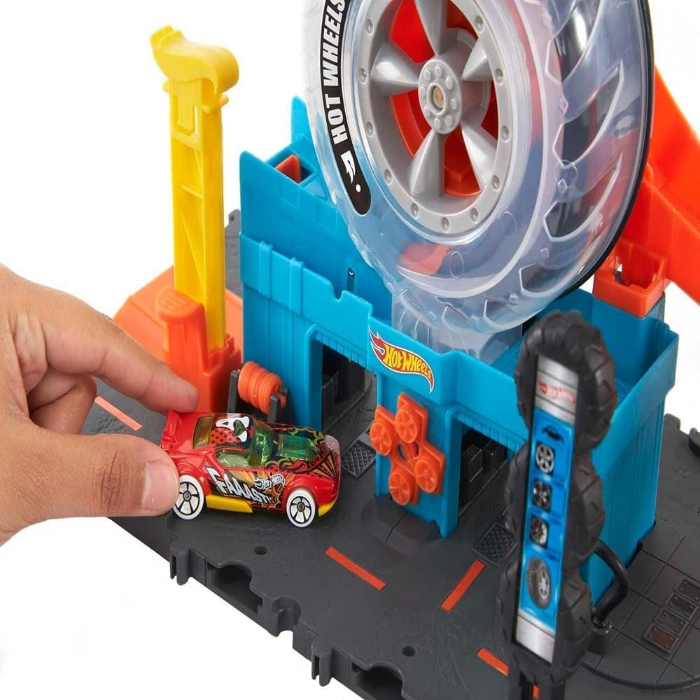 Hot Wheels City Super Twist Tire Shop | Taller de Ruedas Giratorias con Coche Incluido - Imagen 5