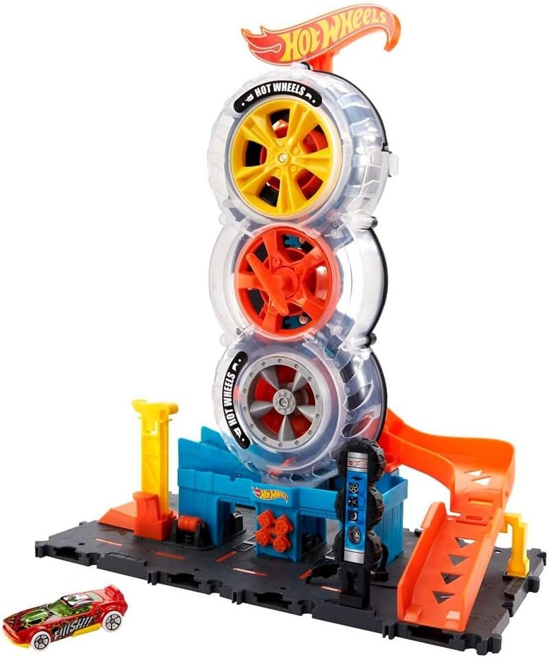 Hot Wheels City Super Twist Tire Shop | Taller de Ruedas Giratorias con Coche Incluido - Imagen 6