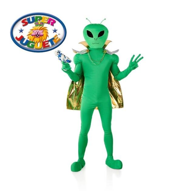 Disfraz alien verde con capa | Traje extraterrestre futurista adulto