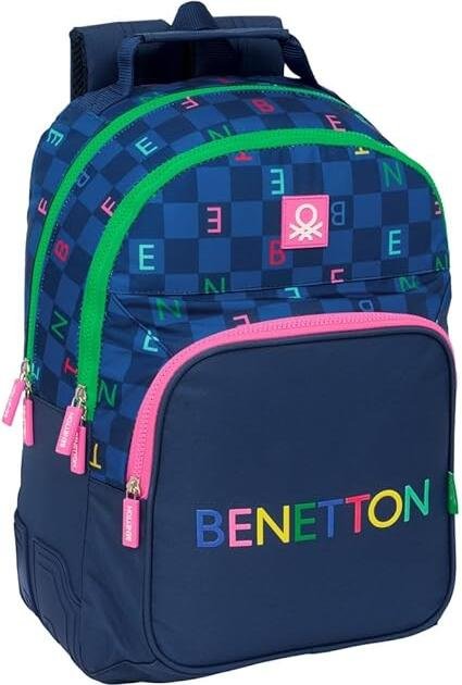 Mochila Escolar Benetton Letters Azul Marino | Doble Compartimento