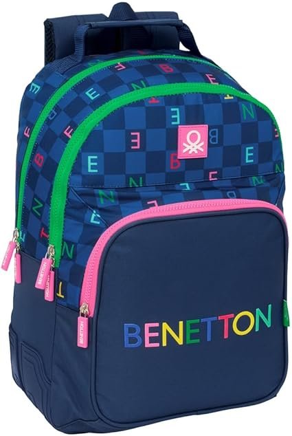 Mochila Escolar Benetton Letters Azul Marino | Doble Compartimento