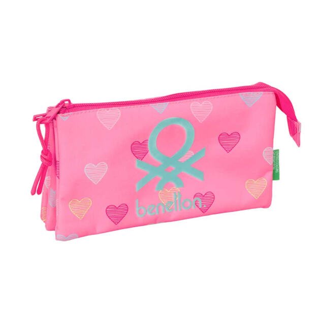 Estuche Escolar Triple Rosa con Corazones – PORTATODO TRIPLE BENETTON "HEART"