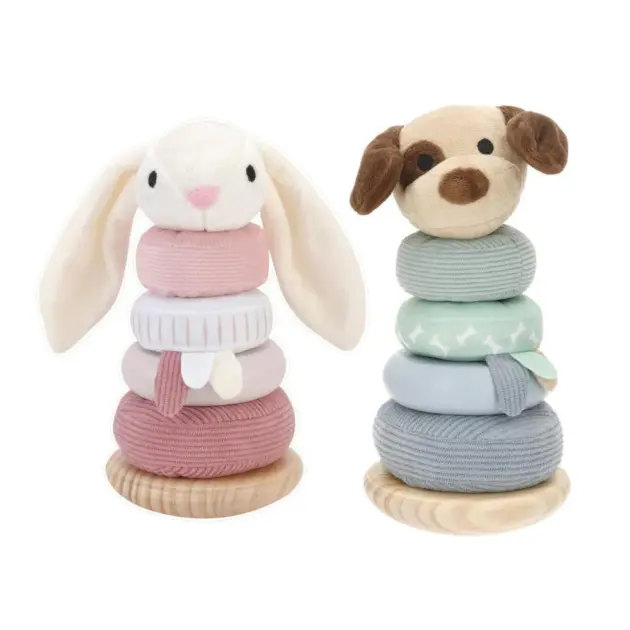 Torre Apilable Sensorial de Peluche WOOMAX Baby con Conejo y Perrito +10 Meses