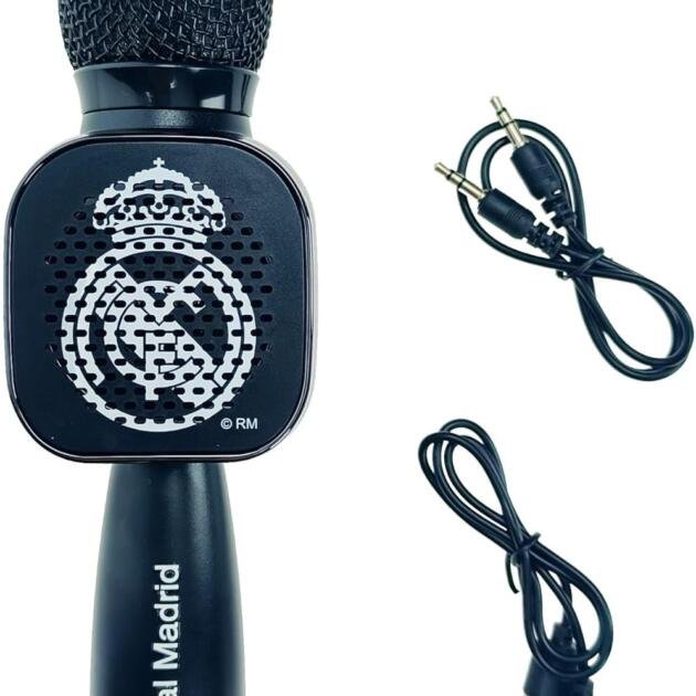 Micrófono Inalámbrico Karaoke Real Madrid Oficial | Bluetooth con Altavoz Integrado y Efectos de Voz