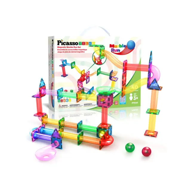PicassoTiles Marble Run PTG40 | Circuito de Canicas Magnético STEAM de 40 Piezas