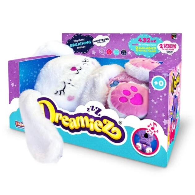 DreamieZ Conejito de Peluche con Respiración Rítmica, Luz Nocturna y Melodías Relajantes