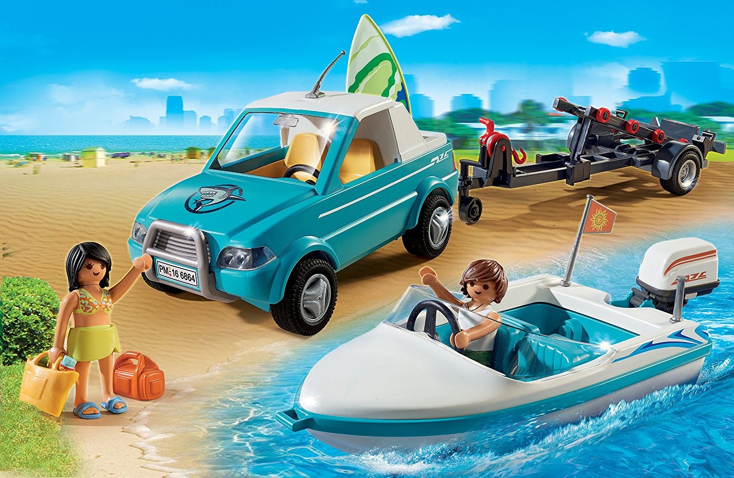 playmobil pick up con lancha