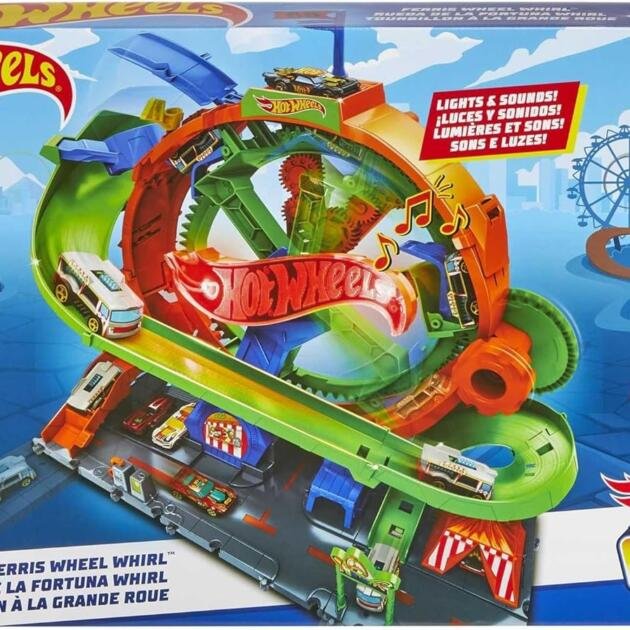Hot Wheels City Rueda de la Fortuna Whirl – Pista con Luces y Sonidos + Coche Incluido