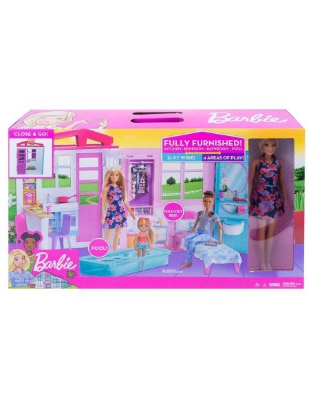 Casa Plegable Barbie Fully Furnished – Cocina, Dormitorio, Baño y Piscina