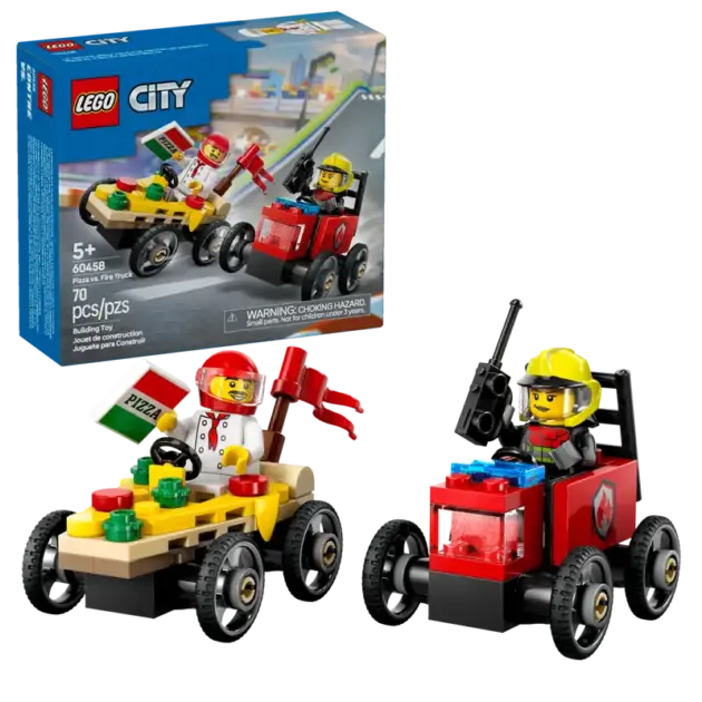 LEGO City 60458 Pizza vs Fire Truck – Set de Carreras 70 Piezas
