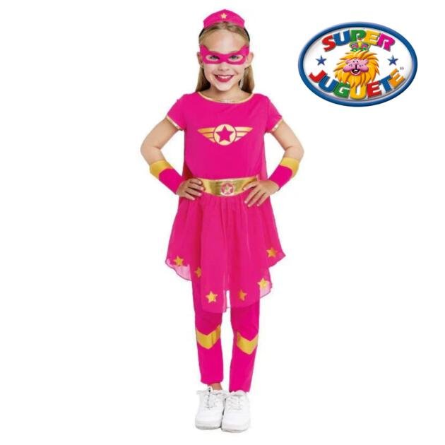 Disfraz de Superheroína Rosa con Capa y Antifaz Infantil