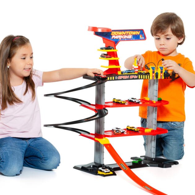 Parking Garage Downtown con Pista, Lavadero y Coches Incluidos | Garaje Infantil Multinivel Moltó