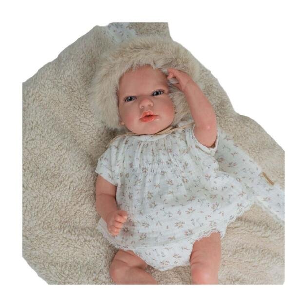 Muñeca Reborn Arias Isabella 40 cm con Manta, Vestido Floral y Gorro de Pelo