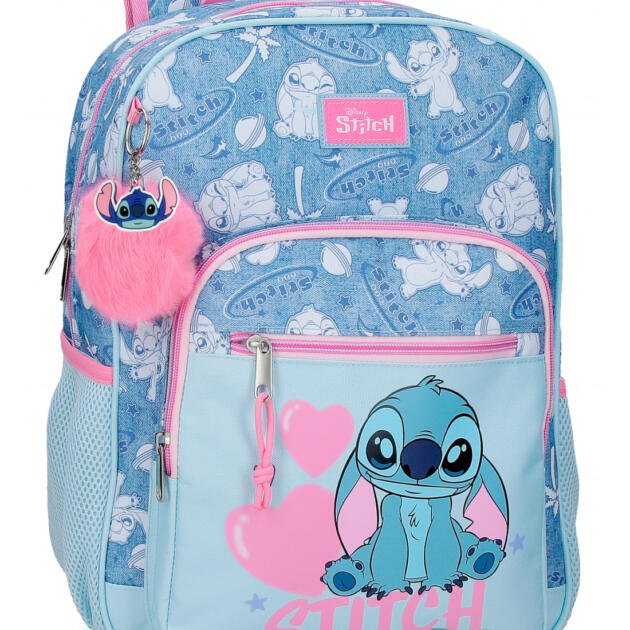 Mochila Adaptable Stitch Hearts 38cm | Mochila Escolar Disney