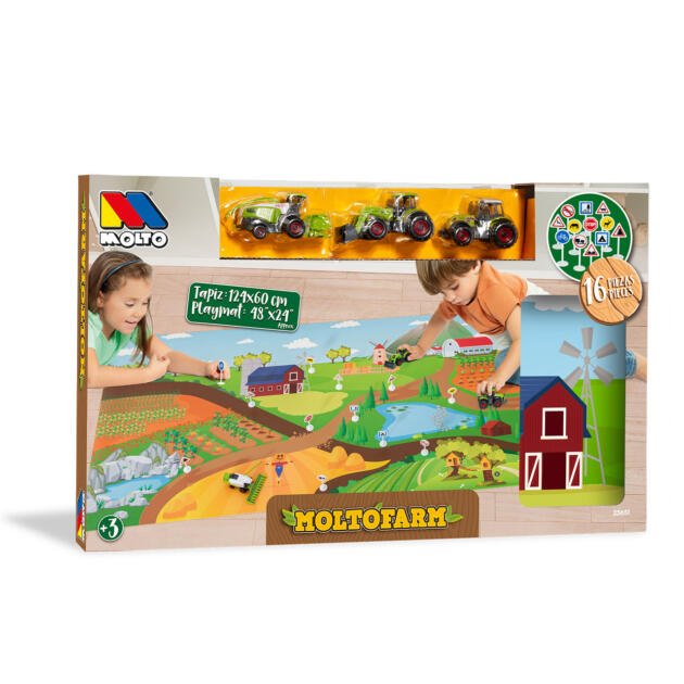 Set de Granja con Vehículos Agrícolas, Señales de Tráfico y Tapete de Juego | 16 Piezas Educativas