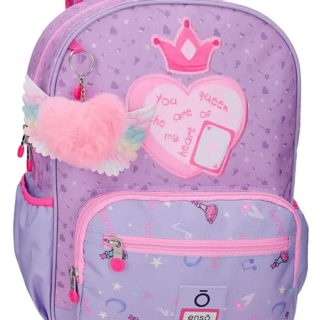 Mochila Escolar Enso Queen Of Hearts 38 cm Lila | Bolsillo Frontal, Bolsillos Laterales y Adaptable a Carro