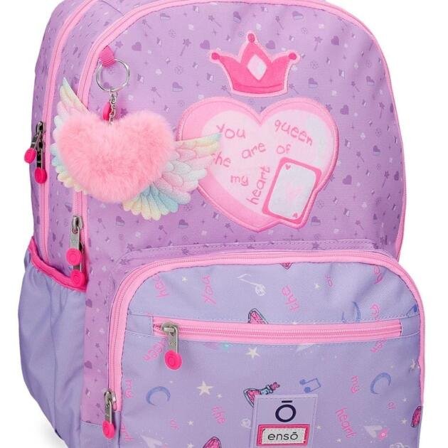 Mochila Escolar Enso Queen Of Hearts 44 cm Lila | Doble Compartimento, Bolsillo Frontal, Bolsillos Laterales y Llavero de Corazón