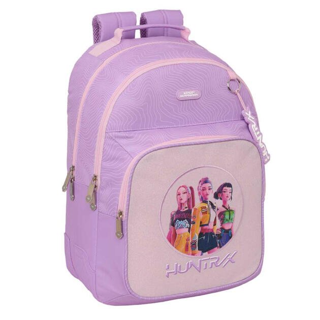 Mochila Escolar Huntrix Demon Hunters Lila Adaptable a Carro K-POP