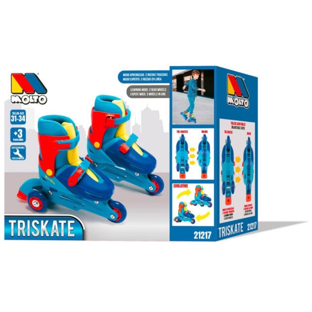 Patines Evolutivos Ajustables Moltó Triskate 2 en 1 | Patines Infantiles de 3 Ruedas e Inline Tallas 31-34