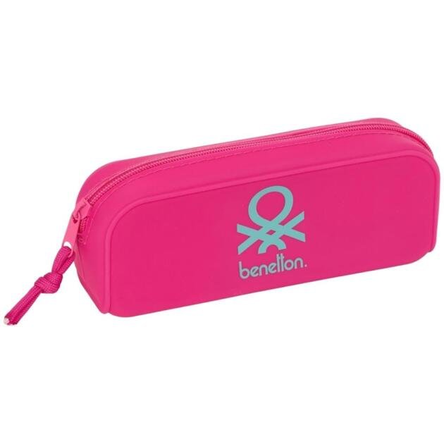 Estuche Benetton Silicona Rosa | Portatodo Escolar Resistente con Cremallera