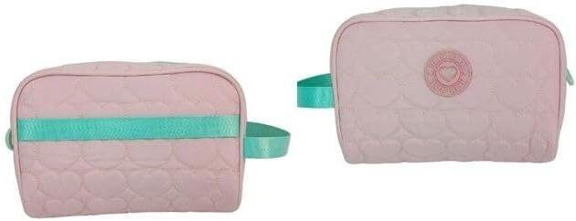Neceser Chic Rosa | Neceser Infantil Acolchado con Corazones y Asa Lateral