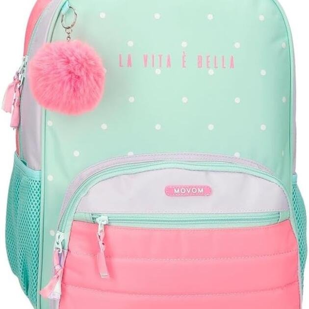 Mochila Escolar Movom La Vita È Bella 42 cm | Doble Compartimento con Llavero Pompon