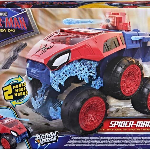Marvel Spider-Man Brand New Day Vehículo 2 en 1 Actionverse | Camión Lanzador con Mandíbulas y Proyectiles