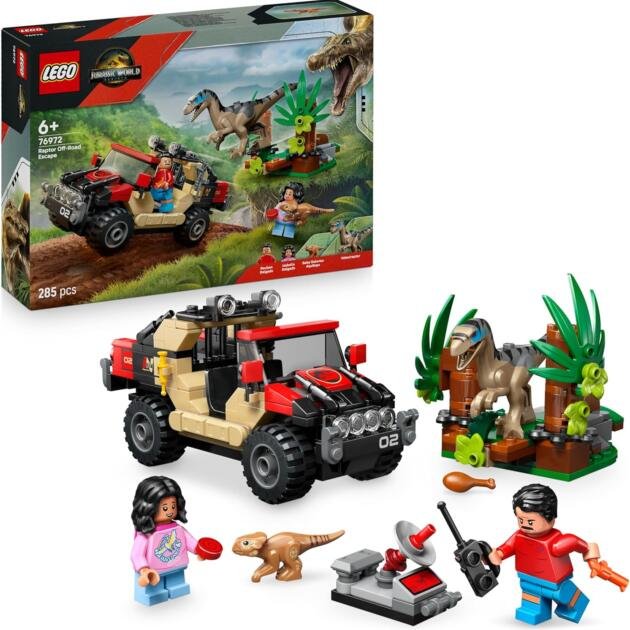 LEGO Jurassic World Huida Todoterreno del Raptor 76972 | Set de Construcción 285 Piezas