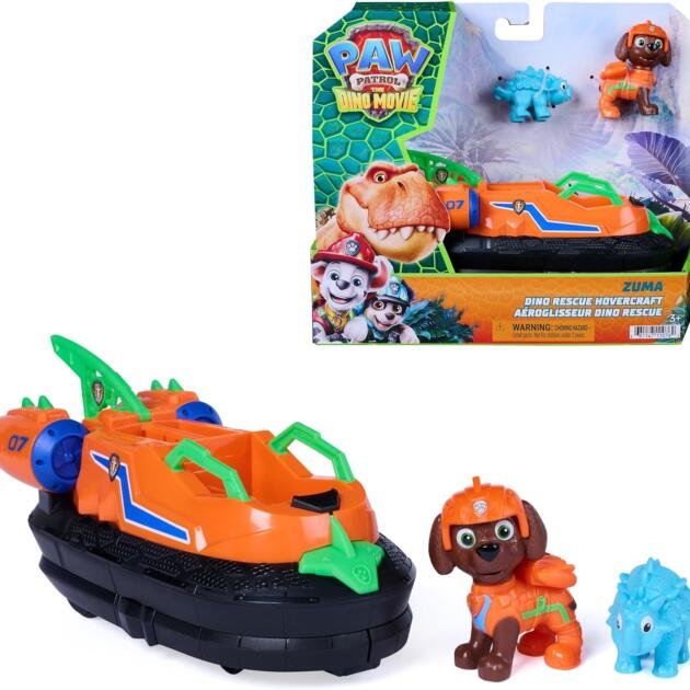 Patrulla Canina Dino Movie Vehículo Dino Rescue Hovercraft con Zuma | Aerodeslizador con Figura y Dinosaurio Ankylosaurus