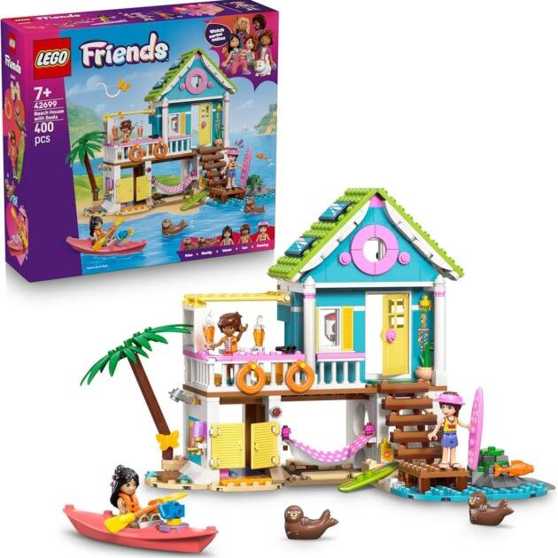 LEGO Friends 42699 Casa de Playa con Focas | Casa de Dos Plantas y Kayak | 400 Piezas