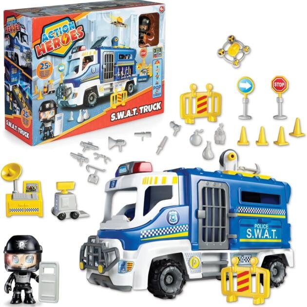 Camión S.W.A.T. Policía Action Heroes con Figura y Accesorios | Vehículo de Intervención 31 cm