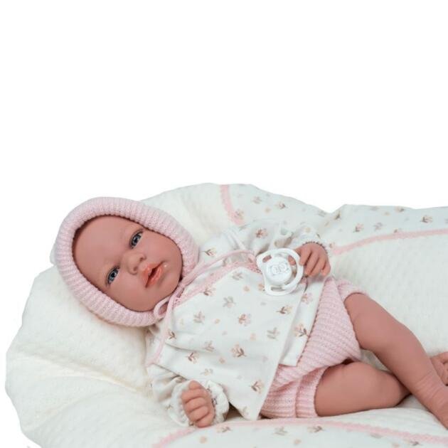 Muñeca Arias Elegance Andie 40 cm con Cojín, Chupete y Ropa de Punto Rosa | Bebé Reborn Realista