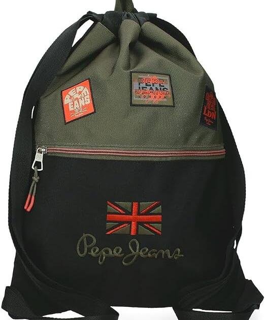 Mochila Saco Pepe Jeans London Negra y Verde Kaki