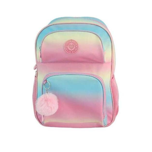 Mochila Escolar Degradada Pastel Blin Blin con Pompón | Mochila Infantil y Juvenil