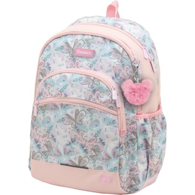 Mochila Escolar Tandem Adaptable a Carro | Mochila con Bolsillos Laterales y Corazón de Pelo
