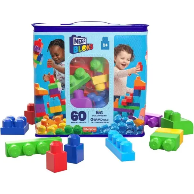 Mega Bloks Big Building Bag 60 Piezas – Bolsa de Bloques de Construcción +1 Año