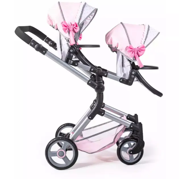 Carrito Gemelar de Muñecas Twin Neo by Reig 26221 con Dos Asientos y Capotas Rosas