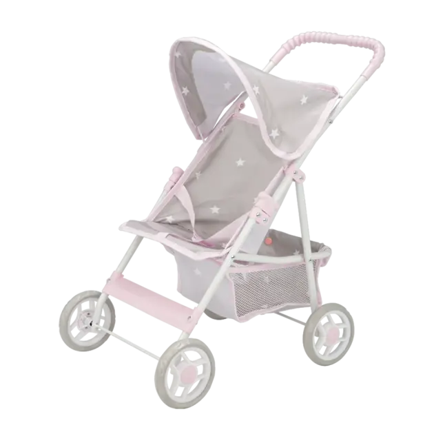 Silla de Paseo para Muñecas Emma by Arias con Capota, Cesta y Estrellas Gris y Rosa