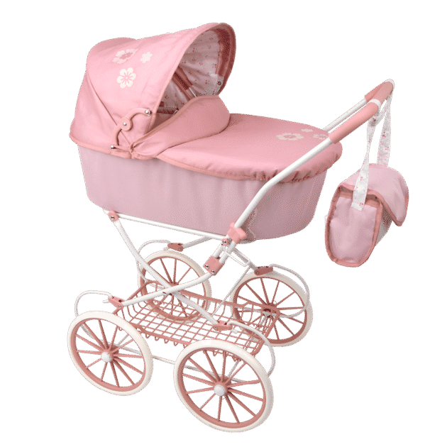 Carro de Muñecas Arias Elegance Rosa 40920 con Capazo, Capota Abatible, Bolso y Ruedas Clásicas