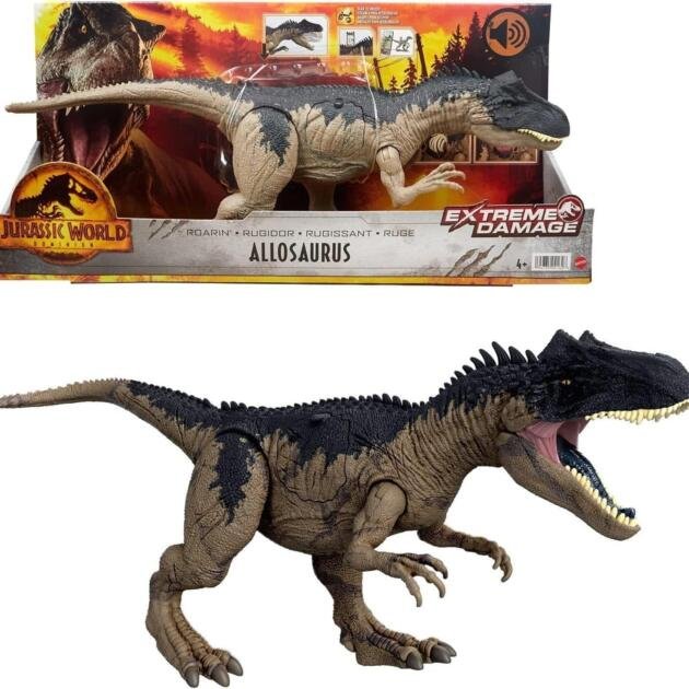 Jurassic World Dominion Allosaurus Roarin' Extreme Damage con Sonidos y Heridas de Combate – Mattel