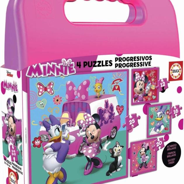 Puzzles Progresivos Minnie Mouse Educa | Maletín 4 Puzzles de 12, 16, 20 y 25 Piezas